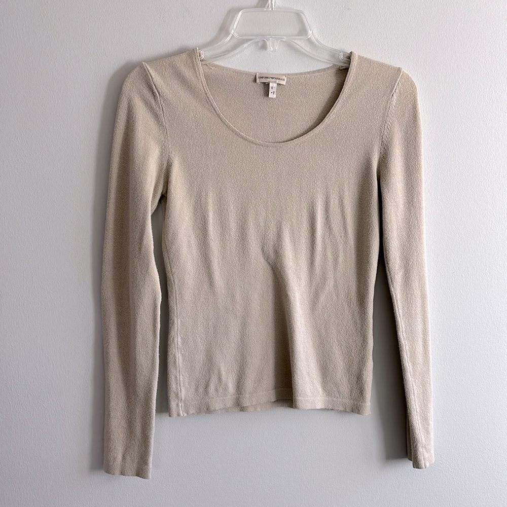 Emporio Armani bone off white long sleeve crewneck sweater